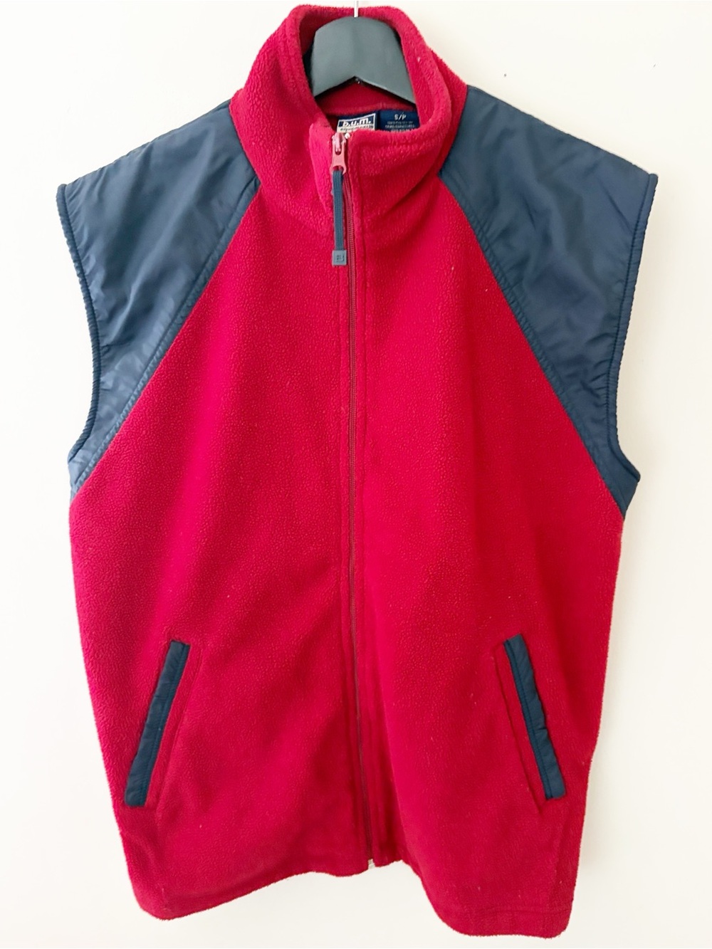 Vintage Bum Equipment Red Fleece Vest with Navy Accents